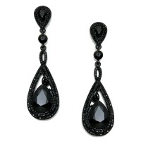 Dark Jet Double Teardrop Crystal Gems Drop Earrings